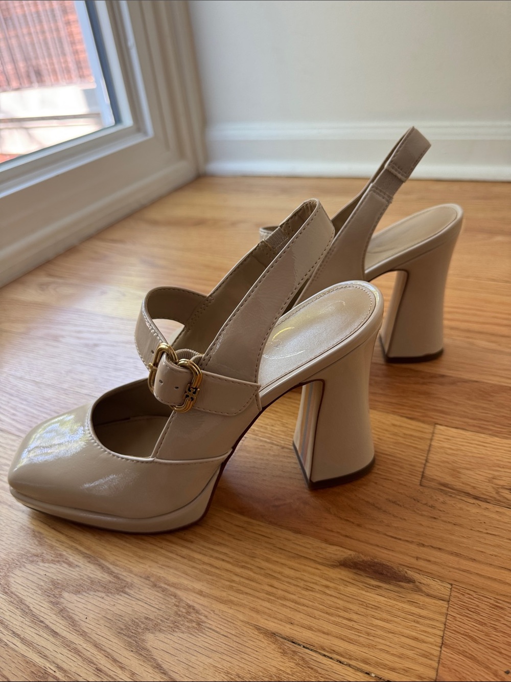 Sam Edelman Mary Jane Patent Leather Nude Heels